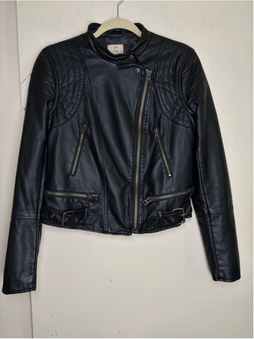 We The Free FP Heartbreaker Black Faux Vegan Leather Moto Motorcycle Jacket S